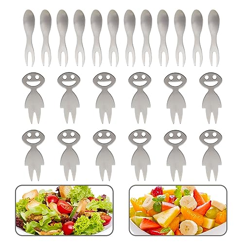 SENZEAL 24 Stück Obstgabeln Edelstahl Mini Fruchtgabeln Dessertgabeln Kuchengabeln Lustige Wiederverwendbare Obst Gabel Set für Haus Küche Picknicks Party