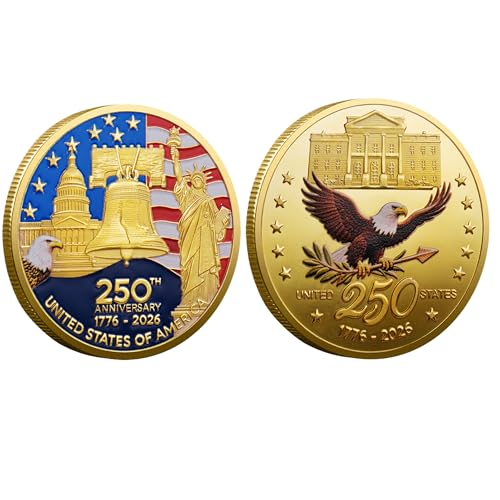 250th Anniversary Commemorative Coin – USA Eagle & Patriotic Symbols, 1776-2026, Double-Sided 250 Year Challenge Coin for Veterans, Collectible July Fourth Gift