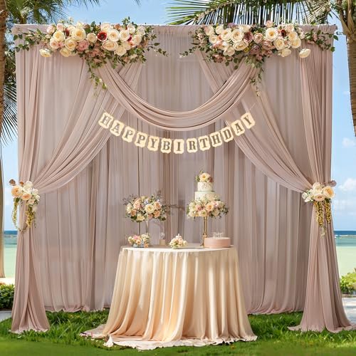 Cortinas de fondo taupe 10ft x 10ft 2 paneles de chiffon miniatura 7