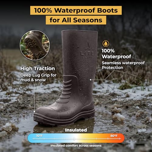 Image of Rubber Hunting Boots for Men - Ultra-Light 13 oz EVA, 16 inch Waterproof Pull-On Boots for Early Season Hunting, Fishing & Farm Work, Non-Slip Mud Boot.