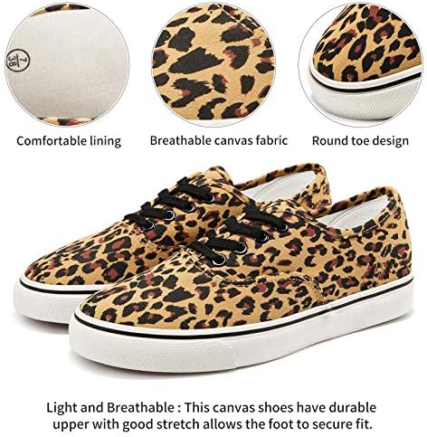 Amazon.com | Women's Canvas Sneakers Low top Lace up Vintage Leopard ...