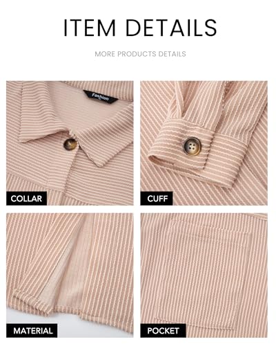 PRETTYGARDEN Women's Button Down Shirts 2025 Fall Long Sleeve Textured Stripe Tops Oversized Shacket Jacket Knit Blouses3