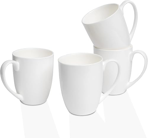 COSTMANCE Juego de 4 tazas de café de porcelana fina blanca, tazas de café blancas de 12 onzas, tazas de café elegantes y clásicas, tazas de té de disponible en Yaxa Peru