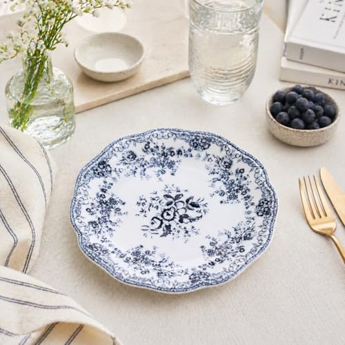 Image of NFI essentials 9 inch Ceramic Quarter Plate with Elegant Blue Floral Design, Premium Serving Plate for Snacks, Desserts, Breakfast & Appetizers, Dishwasher Safe Kitchen Plate