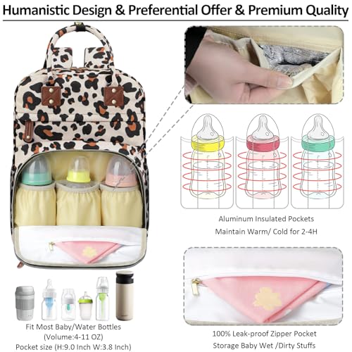Image of Diaper Bag Backpack Tote for Women Large Capacity, Baby with Insulated Pockets Multifunctional Bags For Girl Boy Waterproof Boys Girls Mama Maternity Travel Leopard