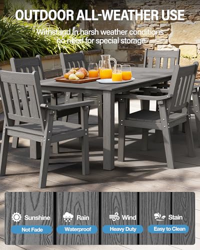 Image of YEFU HIPS Patio Table Set: 7 Piece Patio Table and Chairs Outdoor Furniture Set with Umbrella Hole - Gray Modern Plastic Dining Sets 6 Person for Outside Deck with Metal Aluminum Frame