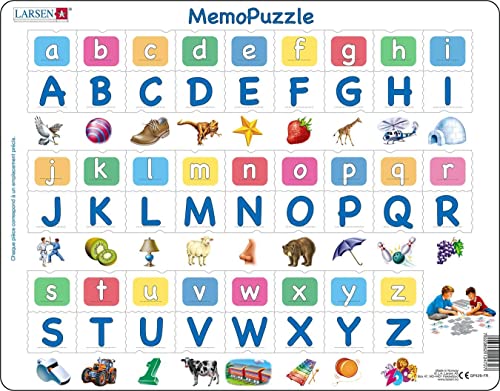 Larsen GP426 MemoPuzzle : l'alphabet avec 26 Lettres majuscules et minuscules, édition Français, Puzzle Cadre avec de 52 pièces Cover