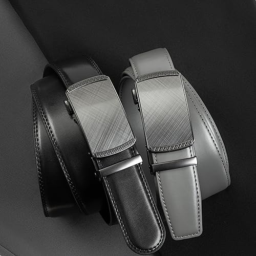 Image of Founders & C Mens Belt 2 Pack,Leather Ratchet Click Belt Dress with Slide Buckle 1 3 /8 inch in Gift Set Box- Size Adjustable