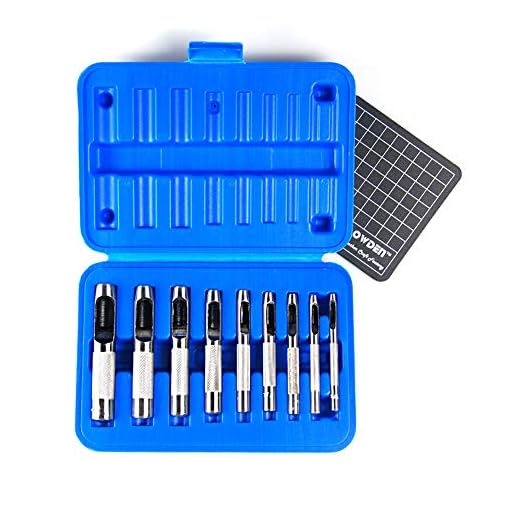 OWDEN 9 PIECES HOLLOW PUNCH SET (1/8"-1/2") WITH A FREE CUTTING MAT, LEATHER PUNCH SET