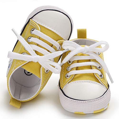 Image of Unisex Baby Girls Boys Canvas High-top Shoes, Newborn Infant Anti-Slip Soft Sole Frist Walking Breathable Sneakers