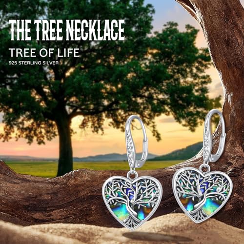 Tree of Life Earrings 925 Sterling Silver Heart Abalone Family Tree Hoop Earring Jewelry for Women4