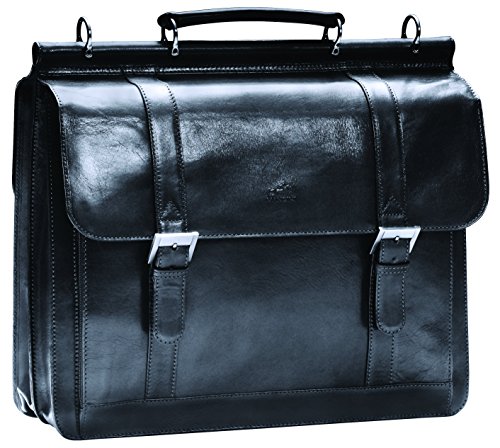 Mancini Leather Goods Luxurious Italian Leather Laptop Briefcase (Black)