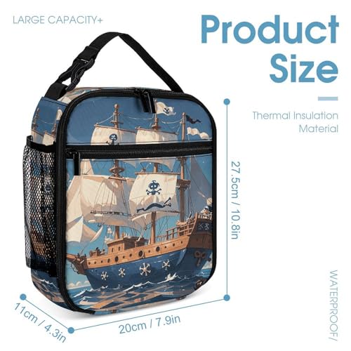 3 Pcs Backpack Set Nautical Sailing Pirate Theme Travel Bag Portable Casual Daypack Sports Backpacks with Lunch Box Pencil Case4