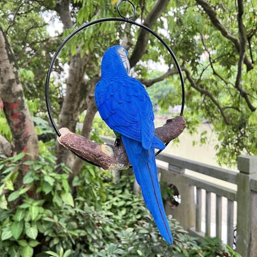Bsirzam Hanging Scarlet Macaw Parrot Perching On Branch In Metal Round Ring For Home Patio Garden Decor 16 Inch H thumb #3