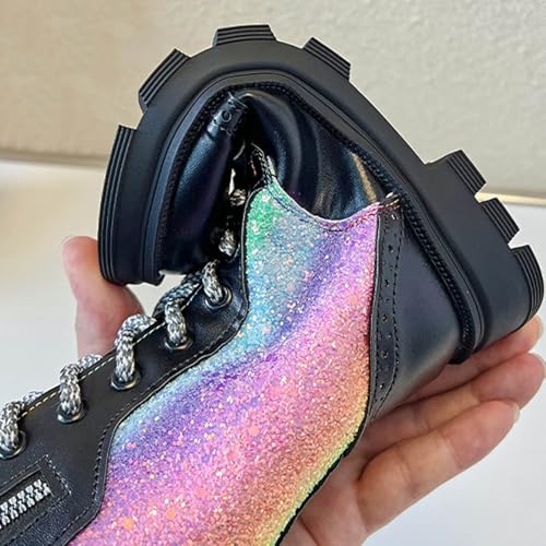 Girl's Sparkly Knee High Boots Comfort Side Zipper Lace-up Long Boots Fashion Colorful Combat Shoes3