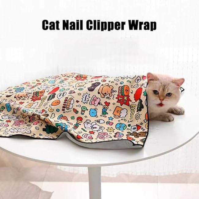 Cat Grooming Wrap, Cat Wrap for Cutting Nails, Self-Adherent Cat Burrito Wrap, Cat Grooming Wrap for Clip Nails Anti-Bite, Anti-Scratch, Anti-Escape (A, XL:55 * 55cm(Within 22lbs))-ReNRRpXY
