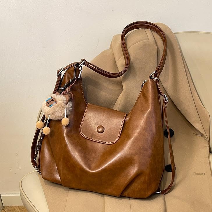 Retro Pu Leather Tote Crossbody Bag, Classic Vintage Simple Shoulder Handbag, Large Capacity Versatile Shoulder Double Bag4