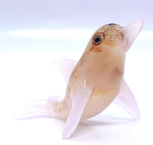 Miniatura 5 de Figuras artísticas de cristal soplado a mano en miniatura de delfín, animales marinos, océano, regalo coleccionable, decoración del hogar (mármol