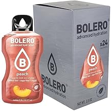 Bolero PEACH 24x3g | Jus en poudre sans sucre, édulcoré à la stévia + vitamine C | pour enfants et sportifs | sans gluten, végétalien | saveur de pêche