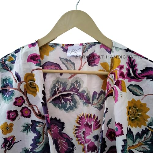 Multi Leaf Floral Print Beach cover up White Bell Sleeves 70's Retro Dress Sleepwear Hippie Clothing Crop Top4