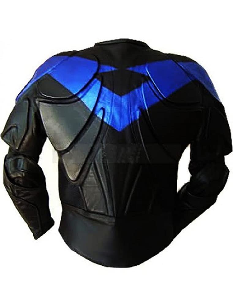 CHICAGO-FASHIONS Mens Ismah Nightwing Costume Jacket - Black Protective Motorcycle Cowhide Leather Jacket Biker Armor Motorbike Padded