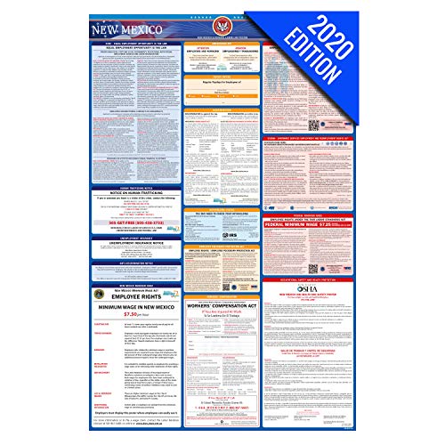NM Labor Law Poster, 2020 Edition - State, Federal and OSHA Compliant Laminated Poster (New Mexico, English)