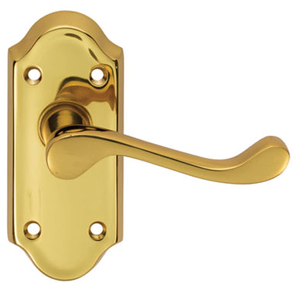 Pair Victorian Scroll Lever On Short Latch Backplate 112 X 48Mm Polished Brass 5056492577402