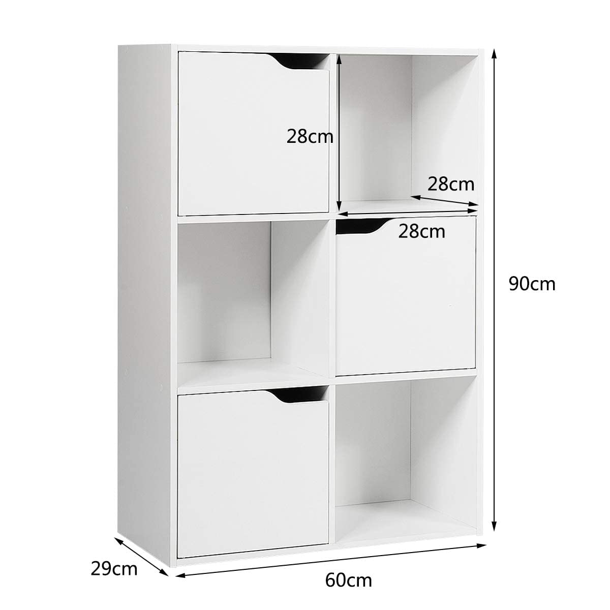 GIANTEX Armadietto Libreria a 3 Livelli, con 6/9 Scomparti, 3/5 Ante, Mobiletto Portalibri Moderno, Multiuso e Salvaspazio, Ideale per Soggiorno, Studio, Ufficio, Camera (Bianco, 60x29x90 cm)