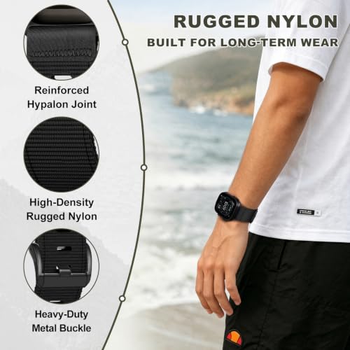 Image of Tactical Nylon Bands for Apple Watch Ultra 3 2 Band Series 11-1 /SE Men | Rugged Breathable Fabric, Nato Adjustable Sport Strap with Reinforced Connector for iWatch 42mm 41mm 40mm 38mm, M