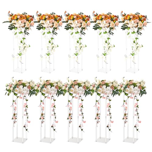 VEVOR 10PCS 23.6inch High Wedding Flower Stand, with Acrylic Laminate,Acrylic Vase Column Geometric Centerpiece Stands, Floral Display Rack for T-Stage Events Reception, Party Decoration Home