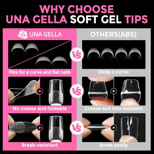 Image of UNA GELLA Medium Square Nail Tips: 216pcs Square Press on Nails Pre-shape Clear Nails Tips for Full Cover Acrylic French False Nails For Nail Extension, Home DIY Nail Salon 12 Sizes False Tips