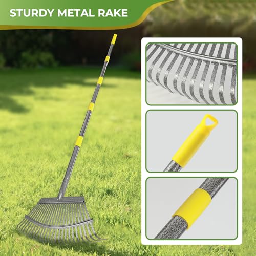 Set 2 Rastrillos Jardín Metal 18" Ancho Mango Ajustable miniatura 3