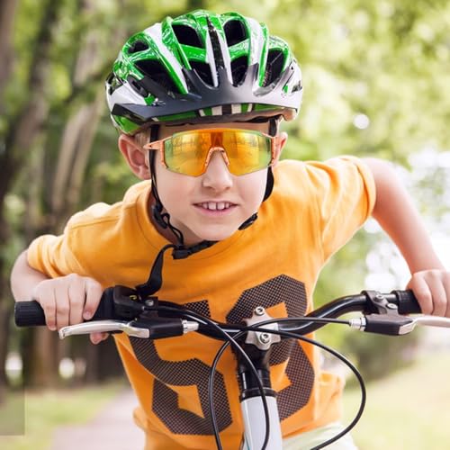 EKKONG Lunette Soleil Sport Enfant, Lunette Velo Enfant, Lunette de Soleil Enfants, Lunettes de Soleil VéLo Enfants pour Garçons et Filles, Adaptées au Vélo, Course à Pied et Tennis (Orange) – vue 6