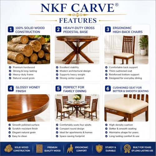 Image of Wooden Dining Table & Chair Set for 4 Person | Solid Sheesham Wood Dining Set with Backrest Chairs | Modern & Trending Style Design for Home & Dining Room