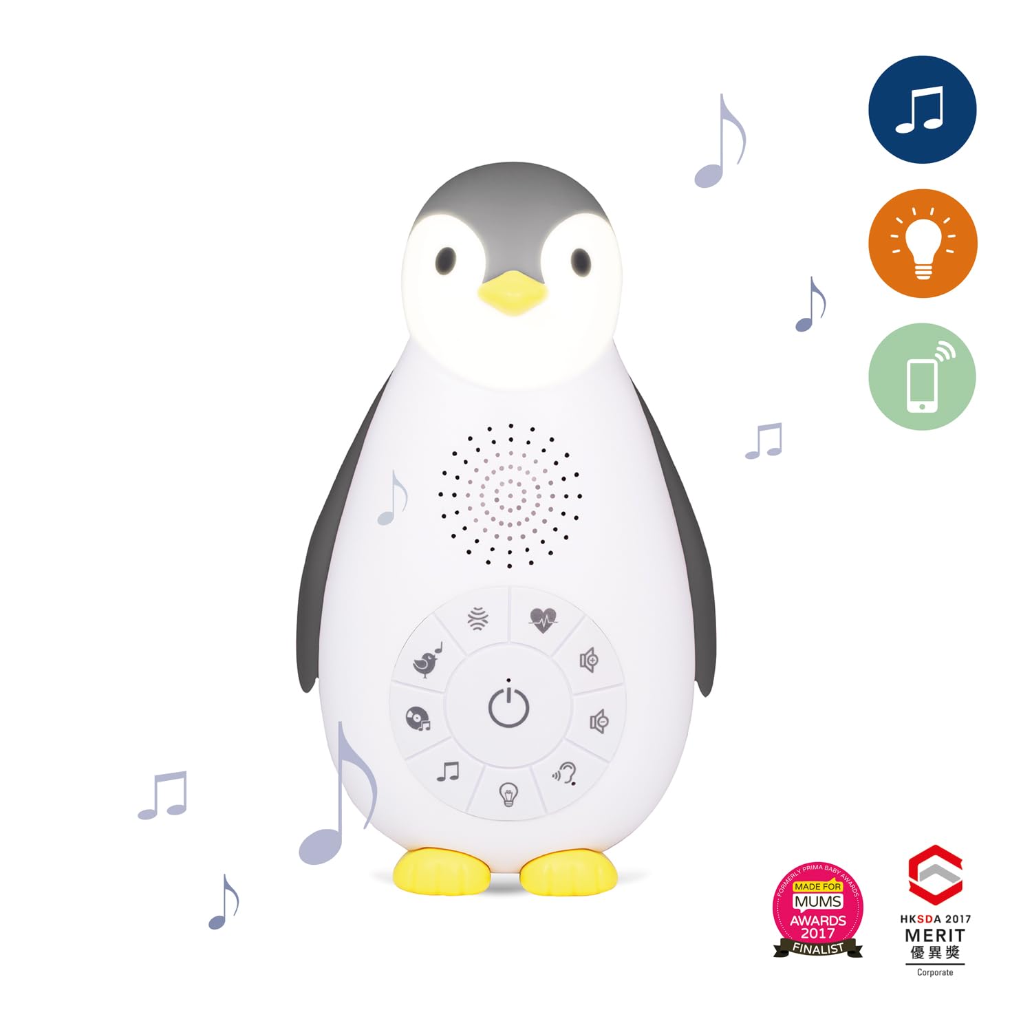 ZAZU Boîte a Musique Veilleuse Bluetooth Zoe Le Pingouin Gris