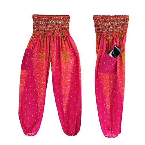 Generisch Pantalon sarouel thaïlandais pour homme et femme - Style bohème - Style hippie smock - Taille haute, Rose, taille unique