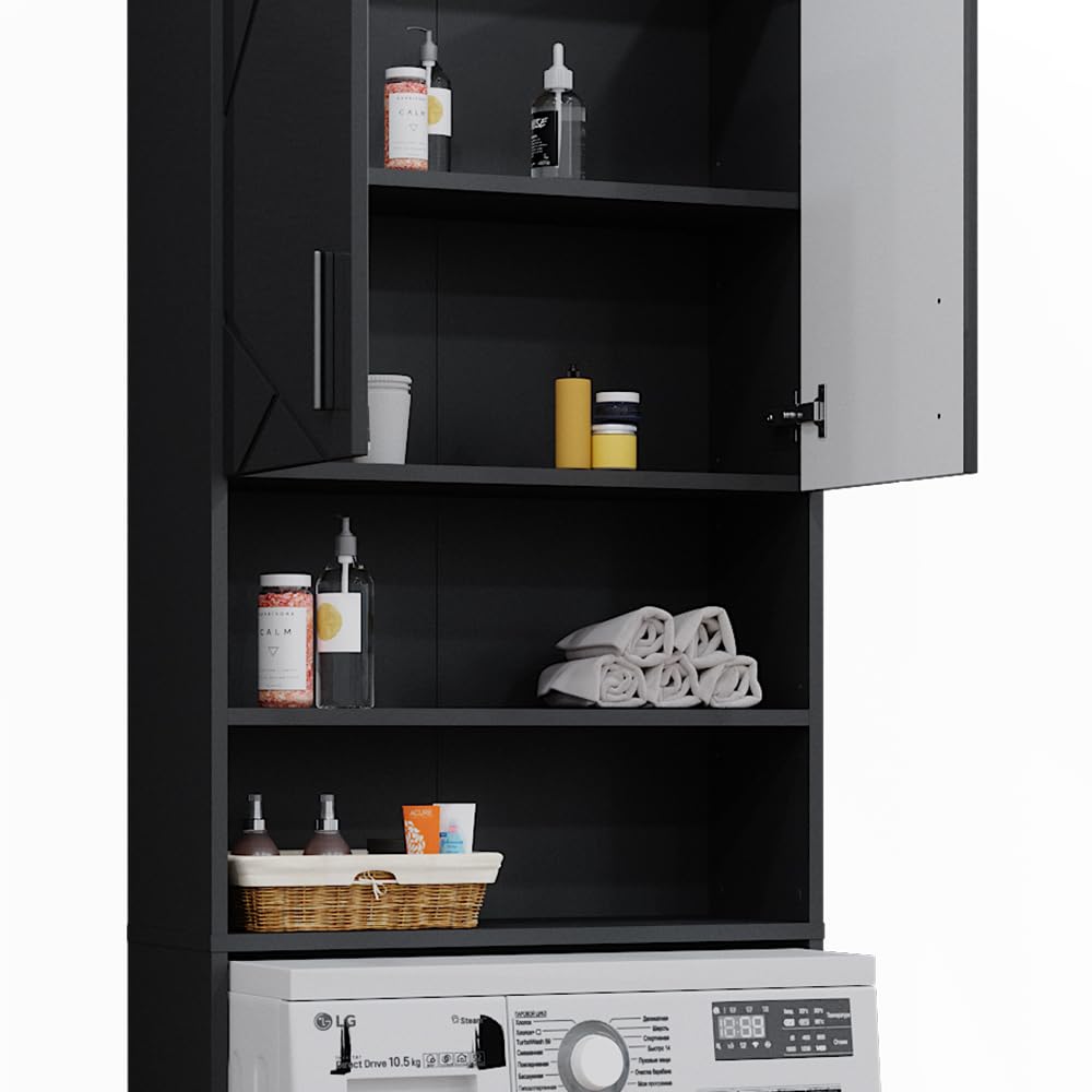 Vicco Armoire pour Machine à Laver Irma, Anthracite Haute Brillance, 64x190.5cm, Convient pour Le Rangement et comme surélévateur pour Machines à Laver