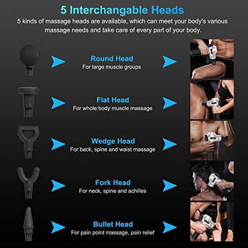 Massage Gun Muscle Deep Relaxation - HOMCA Deep Tissue Percussion Massager for Pain Relief, Quick Rechargeable Handheld Electric Body Massager- 5 Massage Heads 9 Speeds High Intensity Vibration