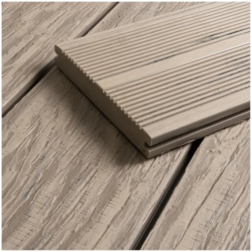 HORI Maui WPC Terrassendielen Komplettset, Massiv inkl. Unterkonstruktion & Clips, wetterfest, pflegeleicht & UV-beständig Fläche: 11 m² I 2,90 m Dielenlänge I Beige