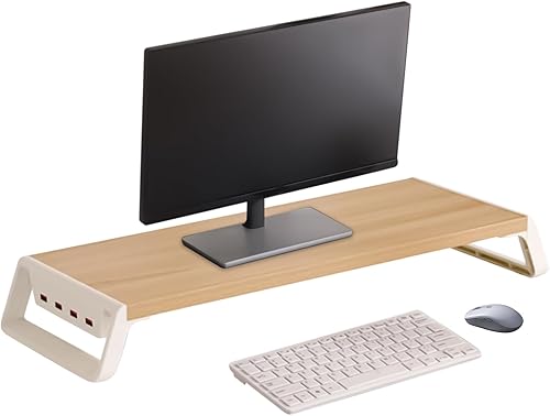 Computer Monitor Riser,with 4 USB Ports Office Accessories,Wooden Monitor Support Shelf - for Office Home School Apartment College Dorm Study