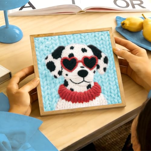 Image of BEUNITONE Dog Punch Needle Kit for Beginners, Animals Starter Embroidery Kits with Frame & Instructions, Needle Felting Kit Poke Art for Adults DIY Handmade Craft for Coasters, Bags, Clothes Decor