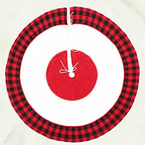 Partykindom Christmas Tree Skirt, 48 Inch Knitted Plaid Xmas Tree Skirt Collar, Winter Christmas Tree Mat For Home Holiday Party Shop Xmas Tree Decorations (Red Black) #TOP6
