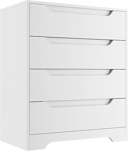 Cozy Castle Cómoda Moderna de 4 Cajones Organizador de Almacenamiento, Cómodas de Madera y Cajoneras con Riel de Metal Liso, Blanco