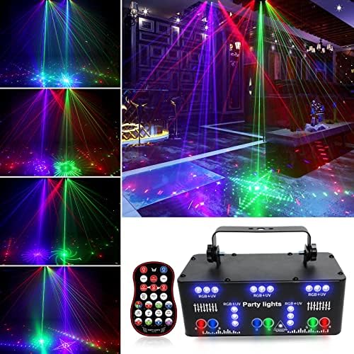 Proffessional DJ Lights for Party, 21 Lens RGB UV Disco Strobe Stage Lighting Indoor Support DMX 512 Sound Activated with Remote Control Club Light for Home Parties Birthday,Christmas