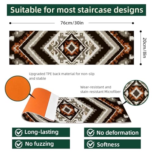 Tapis d'escalier ethniques haut de gamme antidérapants pour marches en bois