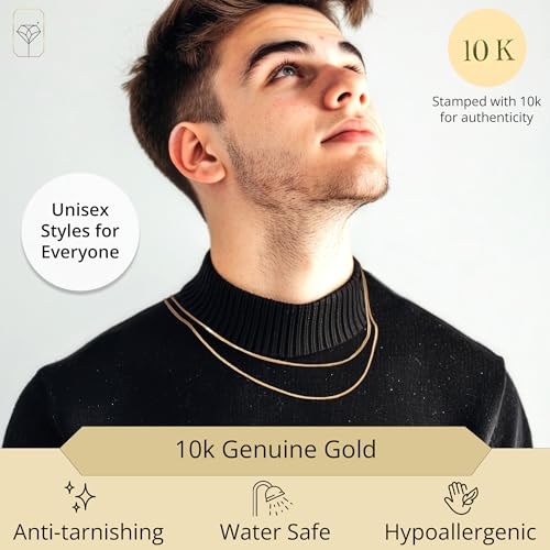 MAX + STONE 10K Gold Chains for Women & Men | 18 or 20 Inch Hypoallergenic Solid Gold Chains in Various Styles2