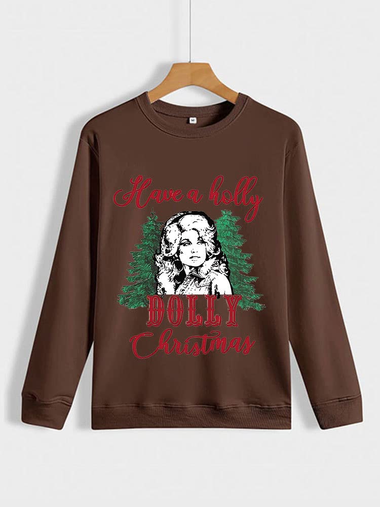 Letter Printed Shirt Have A Holly Dolly Christmas Witch Long Sleeve Pullover Sweater Leisure Sports Fashion T-Shirt4