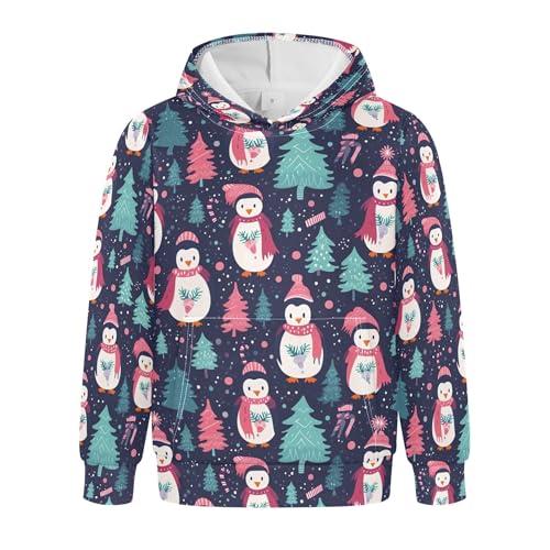 Kids Hoodies Sweaters Christmas Xmas Penguin Hooded Sweatshirts with Big Pockets for Boys Girls B0400423