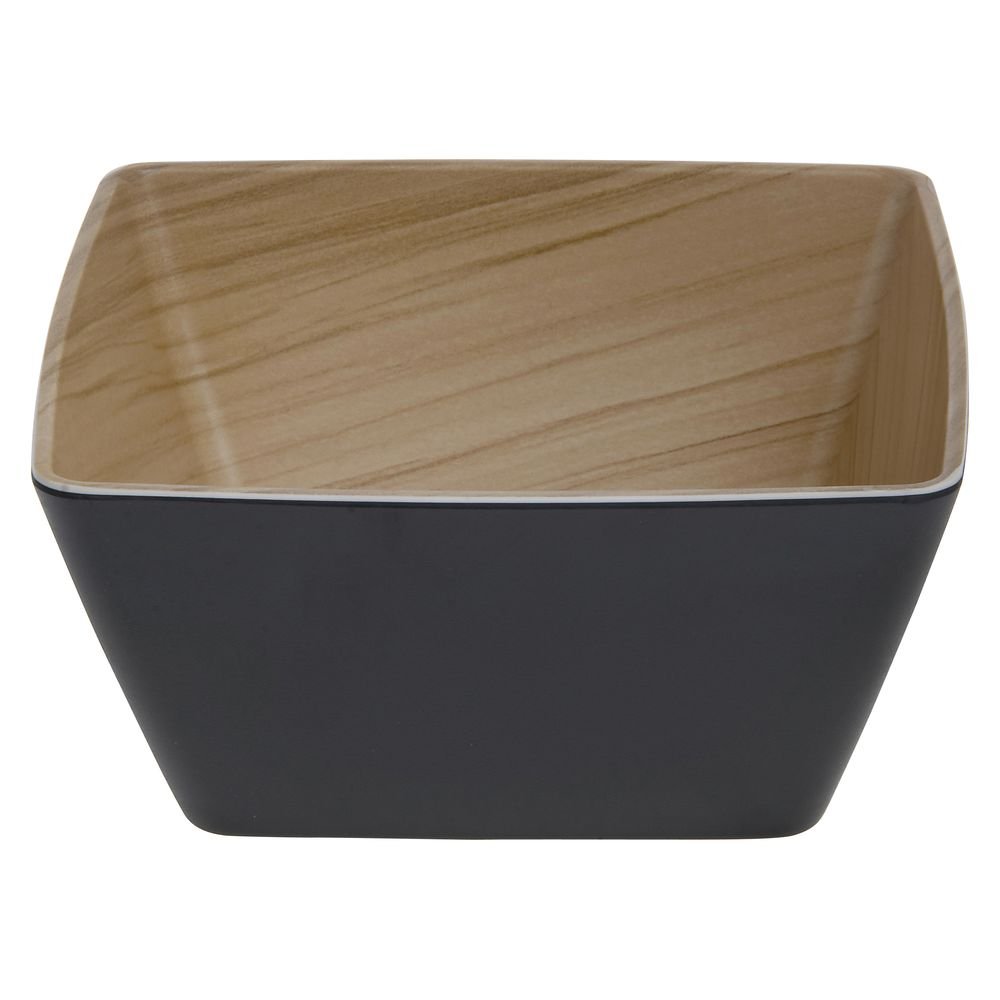 Serving Bowl Black Melamine with Wood-Look Interior - 7 1/2"L x 7 1/2"W x 3 1/2"H by HUBERT – Melamine, Black, Model M2363-BLK/LT WD