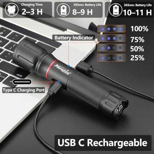 ALONEFIRE X107 Dual 365nm 395nm UV Flashlight, 5W Zoomable Rechargeable - Image 4